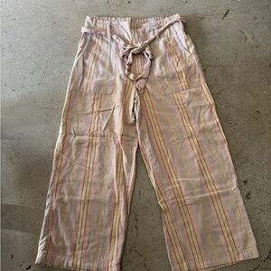 American Eagle Outfitters Pink, Yellow & Cream Striped Tie-Waist Pants